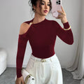 Cutout One-Shoulder Long Sleeve T-Shirt Burgundy