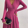 Ribbed Knit Wrap Mini Dress Fuchsia Pink