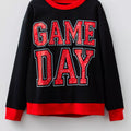 GAME DAY Letter Graphic Varsity Striped Detail Baggy Sweatshirt