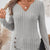 Ribbed Knit Notched Long Sleeve Top Gray