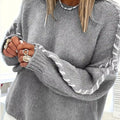 Contrast Stitching Dropped Shoulder Sweater Grey