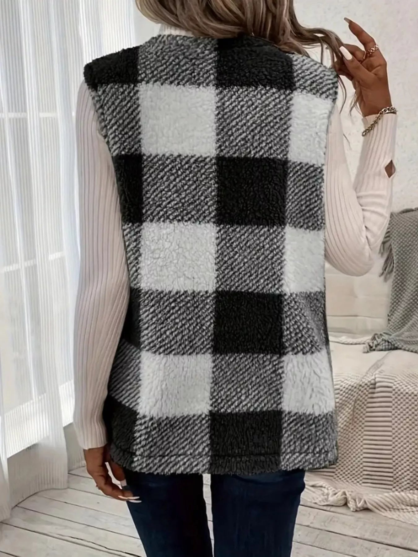 Cozy Plaid Sherpa Vest Coat