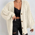 Chunky Knit Cable Knit Button-Up Cardigan Off-white
