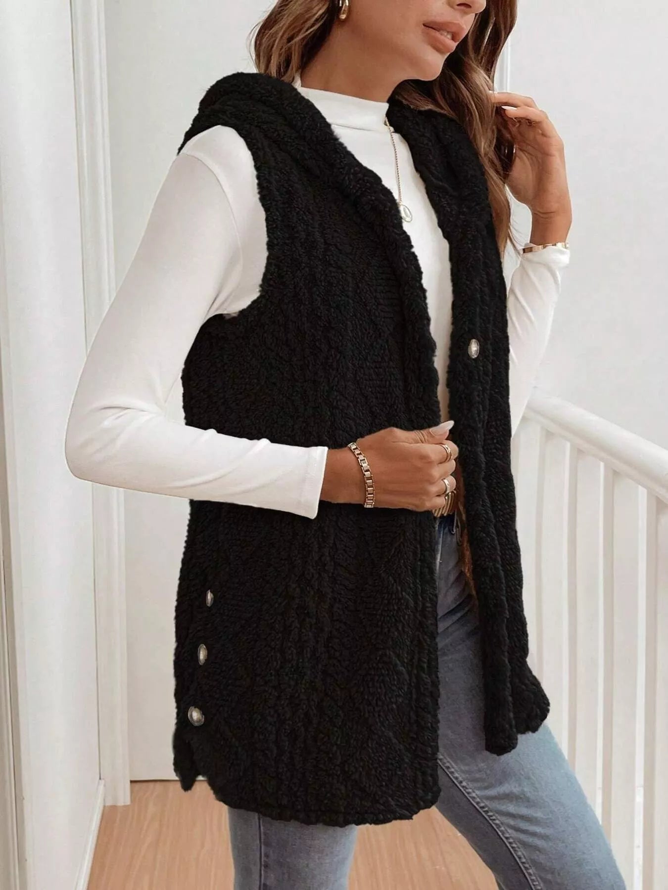 Cozy Sherpa Fleece Hooded Vest Coat