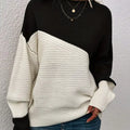 Color Block Ribbed Knit Sweater Black