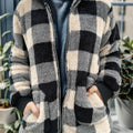 Double Take Full Size Plaid Long Sleeve Hooded Coat Camel