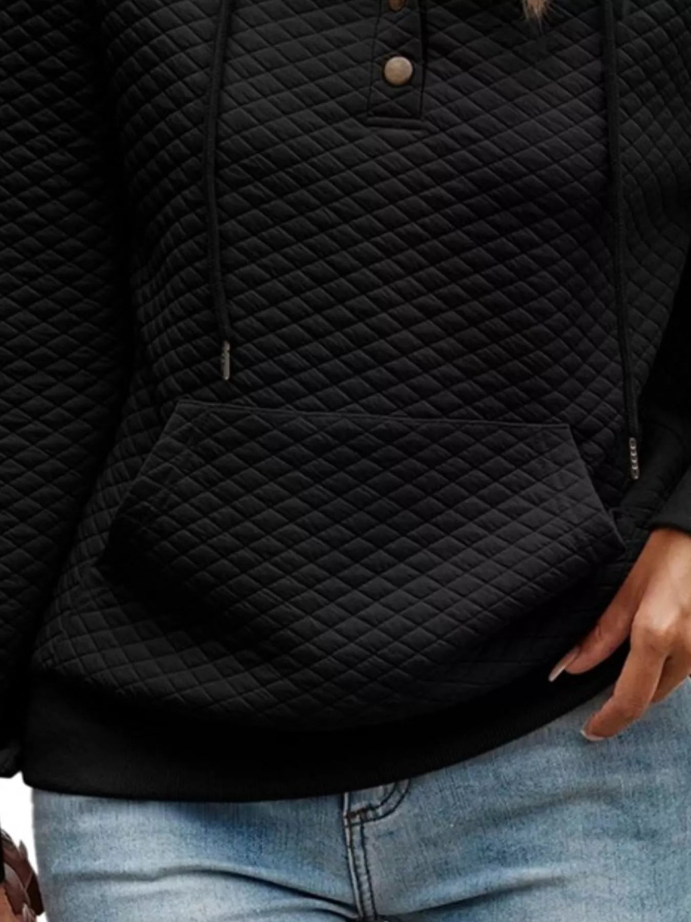 Drawstring Textured Dropped Shoulder Hoodie