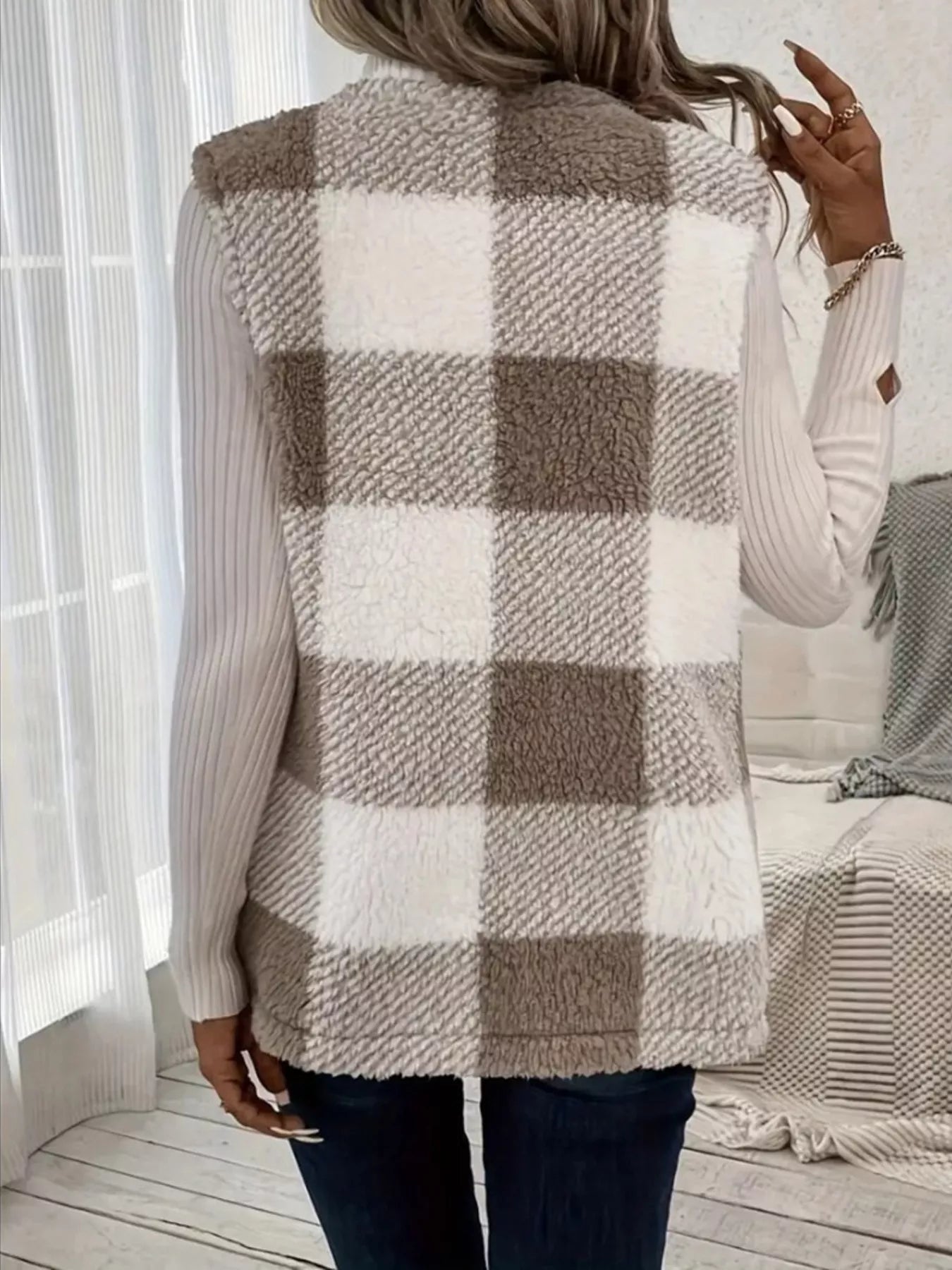 Cozy Plaid Sherpa Vest Coat