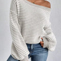 Striped Boat Neck Long Sleeve Sweater