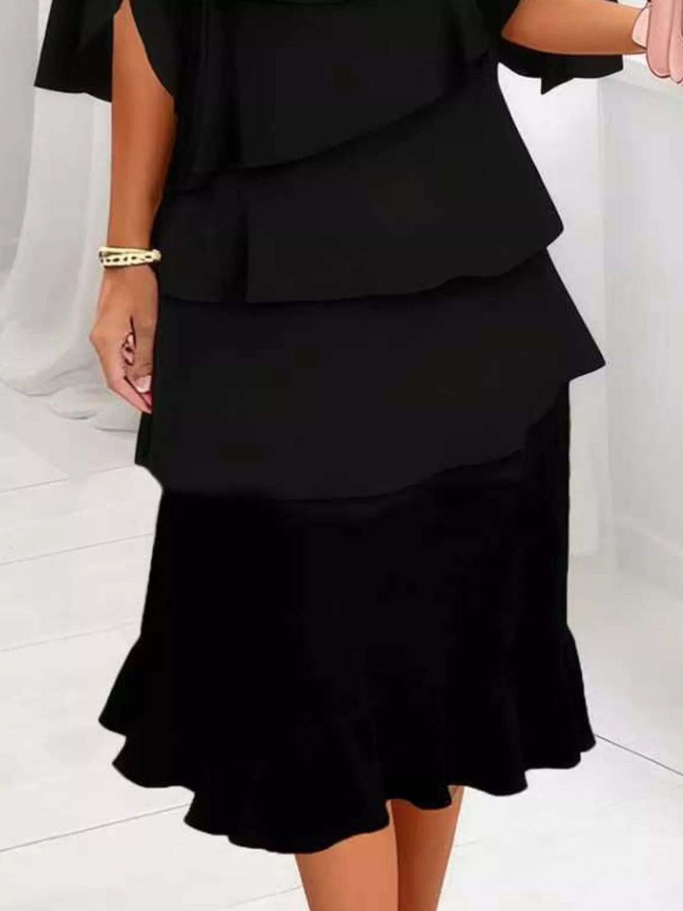 Full Size Ruffle Layered Flutter Sleeve Dress Plus Size