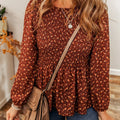 Floral Smocked Ruffle Hem Long Sleeve Blouse