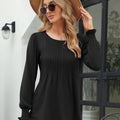 Smocked Round Neck Lantern Sleeve Blouse