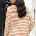Striped Round Neck Drop Shoulder T-Shirt Ochre