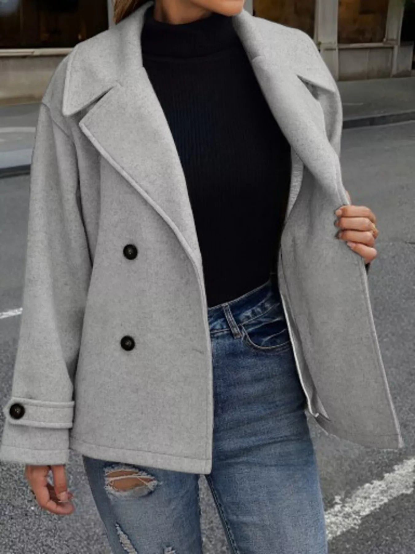 Double-Breasted Wool Blend Casual Jacket