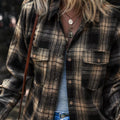 Plaid Double Flap Pocket Brushed Shacket