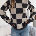 Checkered Turtleneck Long Sleeve Sweater