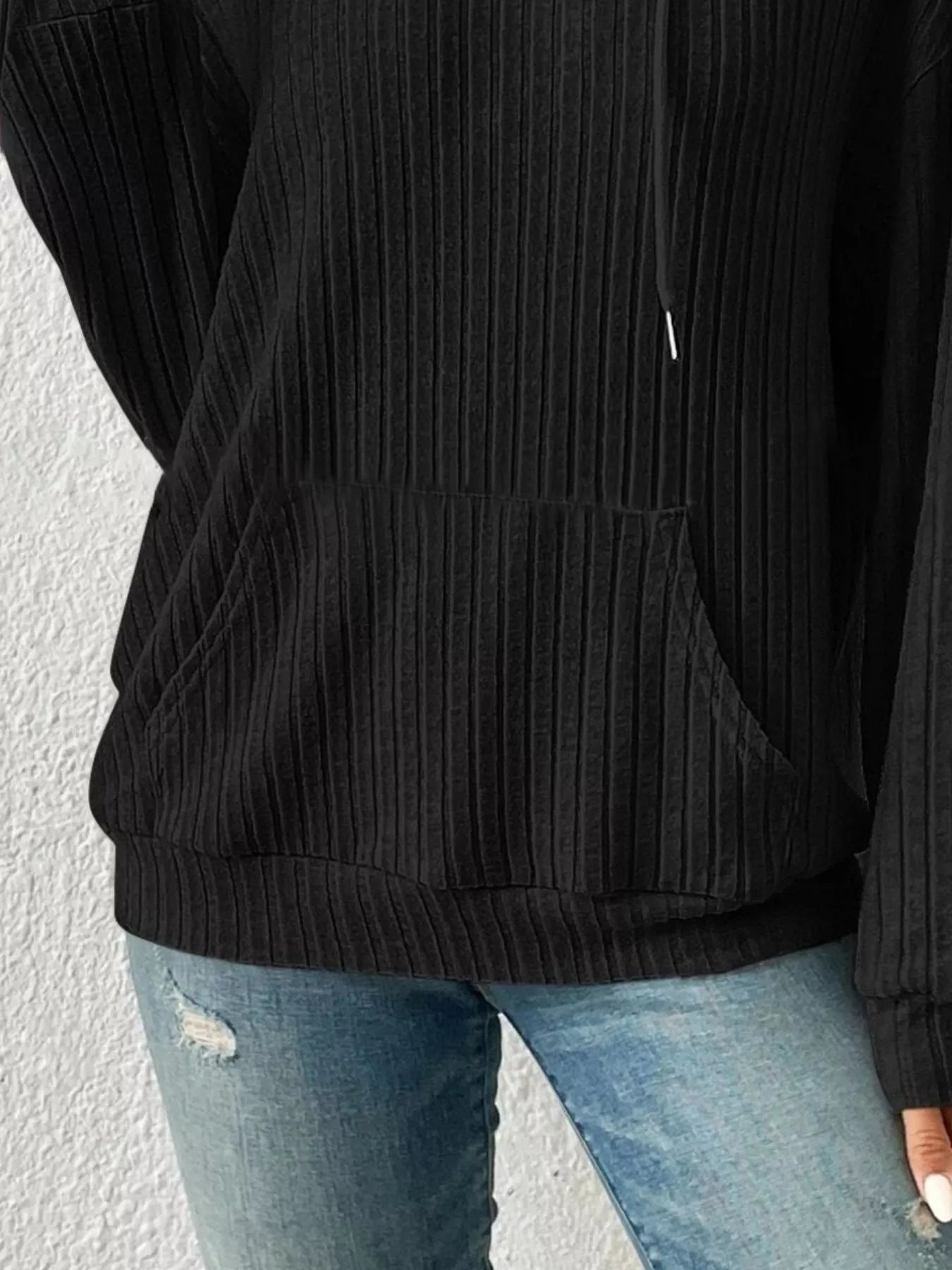 Ribbed Knit Long Sleeve Hoodie
