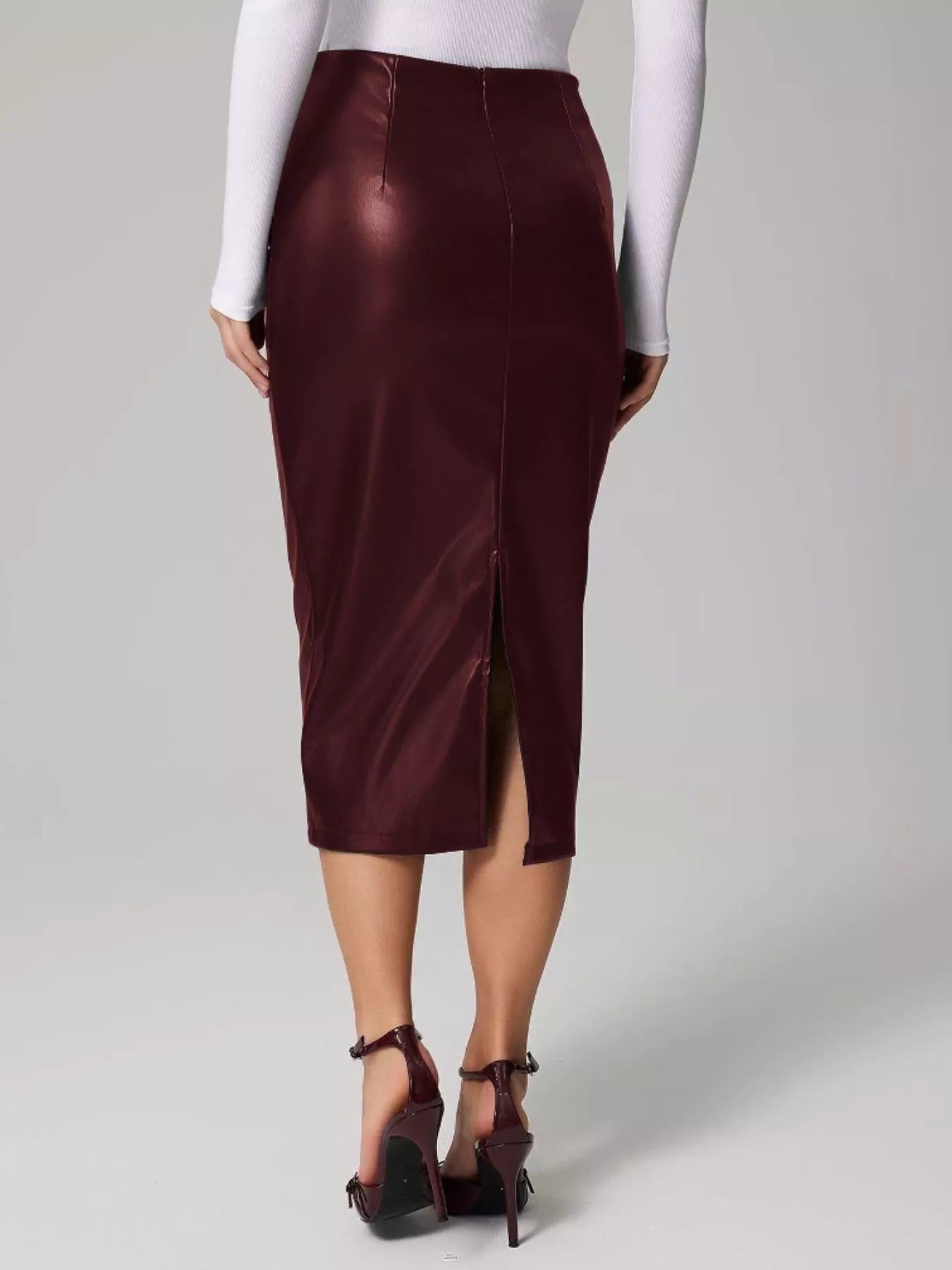 Slit Back Leather Skirt