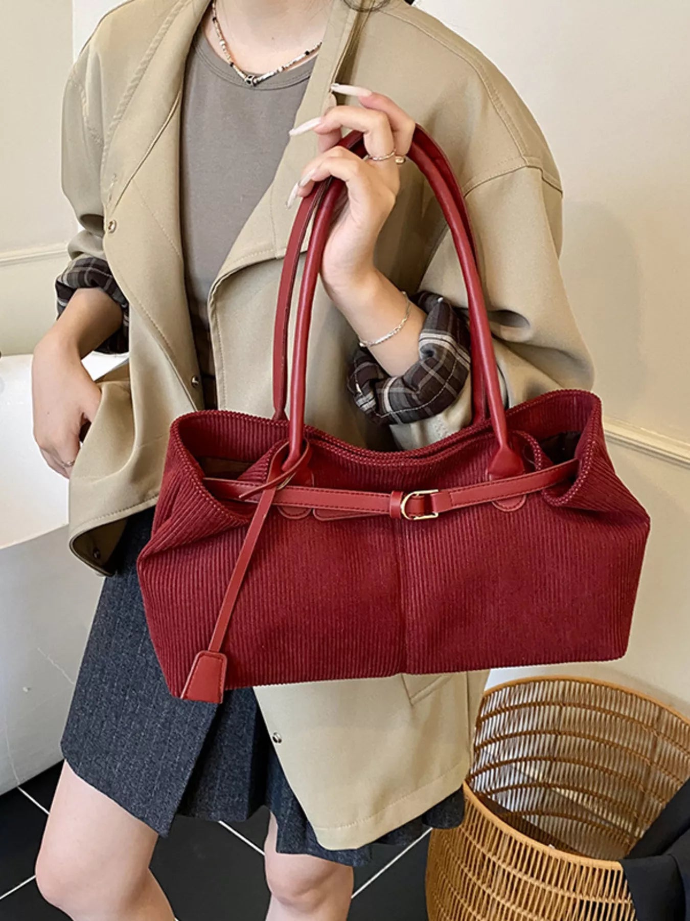 Buckle Decor Shoulder Bag