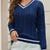 Classic Cable Knit V-Neck Sweater Blue