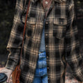 Plaid Double Flap Pocket Brushed Shacket