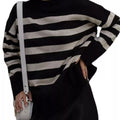Side Slit Striped Oversized Knit Sweater Black