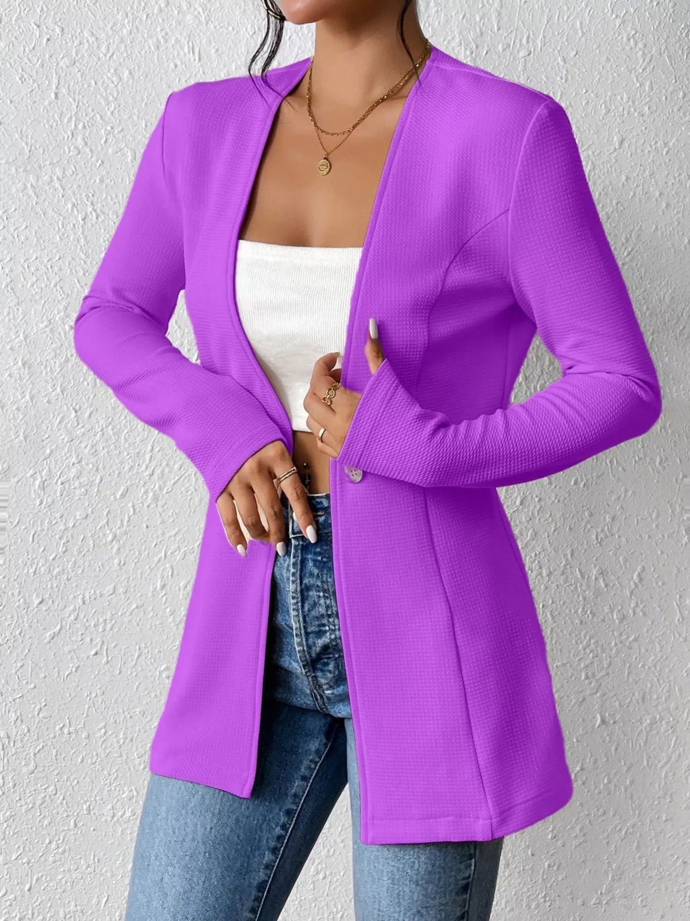 Single-Button Long Sleeve Blazer