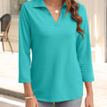 Johnny Collar Solid Color Top Turquoise