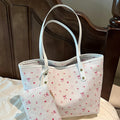 Printed Tote Shoulder Bag with Pouch White onesize