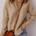 Grommet Detail V Neck Sweatshirt