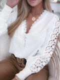Lace Trim V-Neck Blouse White