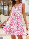 Printed V-Neck Sleeveless Mini Dress Hot Pink