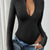 Perfee Half Zip Long Sleeve Bodysuit Black