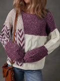 Color Block Patchwork Knotted Back Loose Fit Sweater Mauve