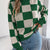 Checkered Turtleneck Long Sleeve Sweater Green