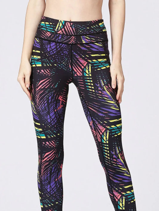 Printed Wide Waistband Active Leggings with Stirrups