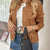 Casual Zip Up Long Sleeve Jacket Beige