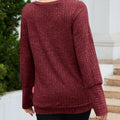 V-Neck Textured Knit Long Sleeve T-Shirt