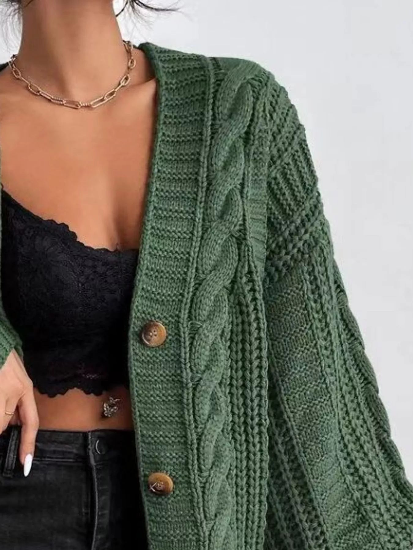 Chunky Knit Cable Knit Button-Up Cardigan