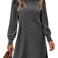 Ribbed Knit Puff Sleeve Casual Mini Dress