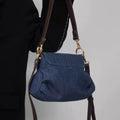 Denim Flap Shoulder Bag with Golden Clasp