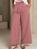 Gingham Print Wide Leg Casual Pants Red
