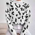 Leopard Mock Neck Sweater White