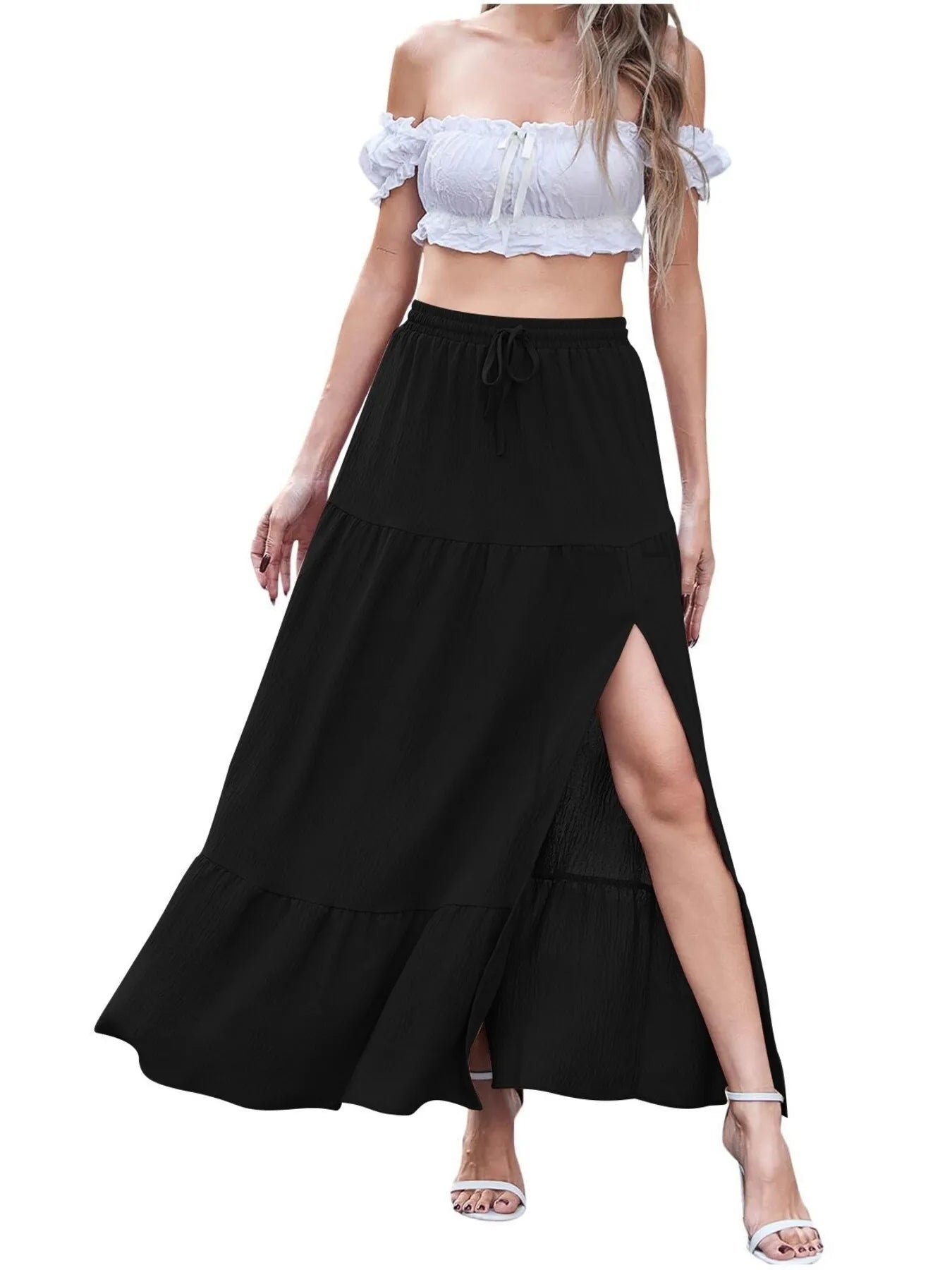 Full Size Slit Maxi Skirt Plus Size Black
