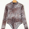 Leopard Print Long Sleeve Mock Neck Bodysuit