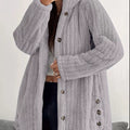 Full Size Fleece Button Up Hooded Outerwear Plus Size Light Grey