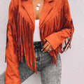 Fringe Open Front Cropped Jacket Orange