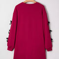 Contrast Striped Bow Detail Drop Shoulder Sweatshirt Dress with Pockets