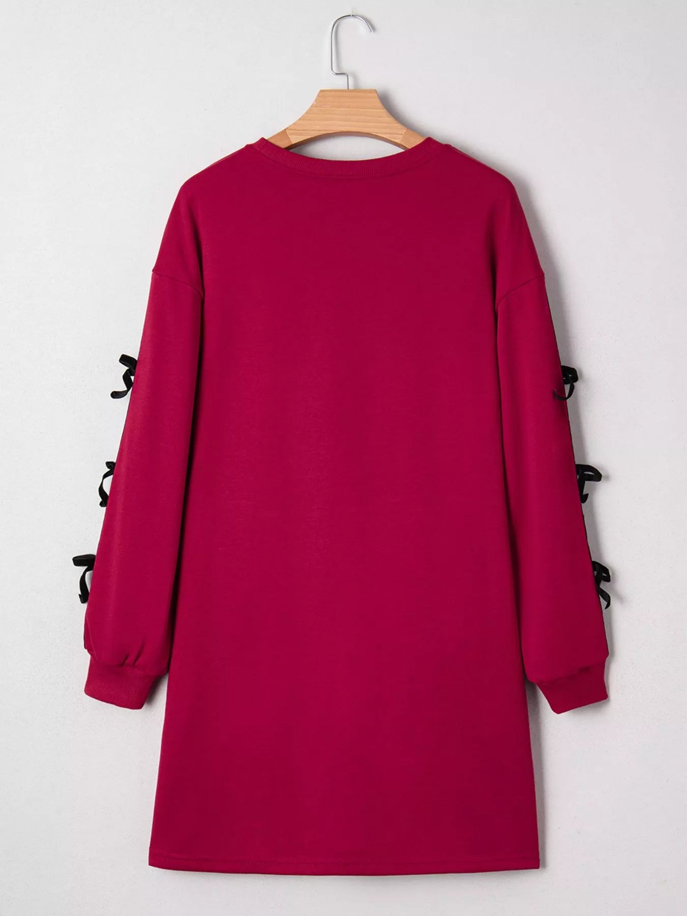 Contrast Striped Bow Detail Drop Shoulder Sweatshirt Dress with Pockets