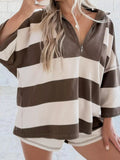 Striped Quarter-Zip Long Sleeve Sweatshirt Chocolate